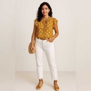 Perch by Blu-Pepper floral ruffle sleeve top w/tie at neck. 2X